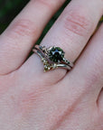 ‘Gumleaf’ Solitaire 1.23ct Australian Green/Bronze Sapphire Ring wearing on hand