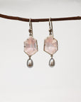 ‘Peak’ Rose Quartz & Silver Pearl White Gold Earrings