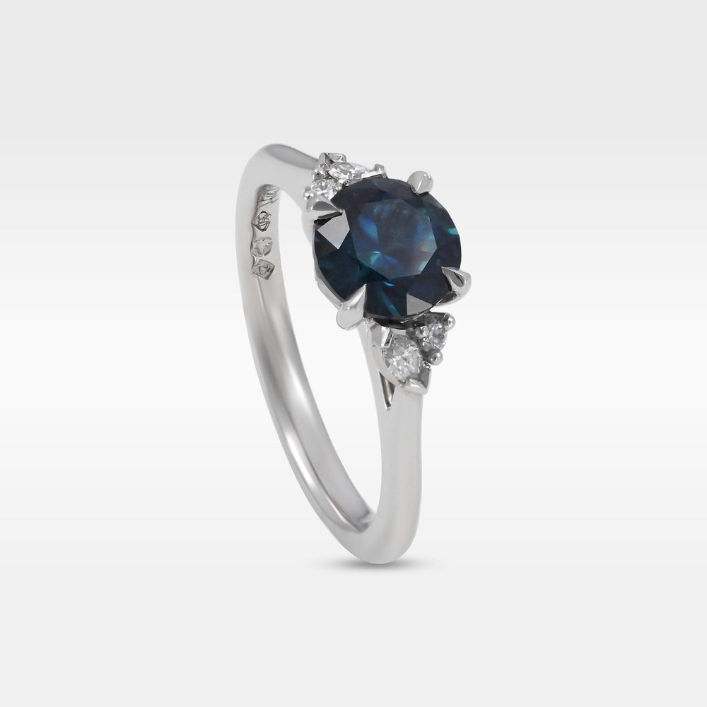 ‘Pia’ 1.19ct Teal Blue Australian Sapphire & Diamond Platinum Ring Ring Jason Ree Design