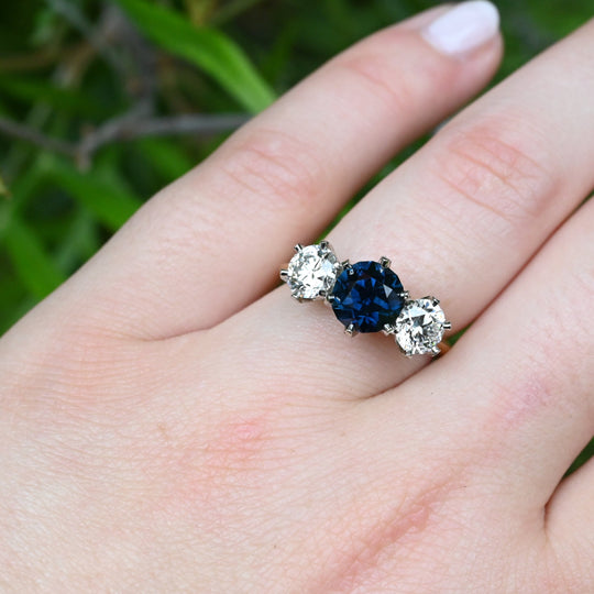 ‘Laurent’ 2.16ct Australian Sapphire & Lab Grown Diamond Trilogy Ring Ring Jason Ree Design