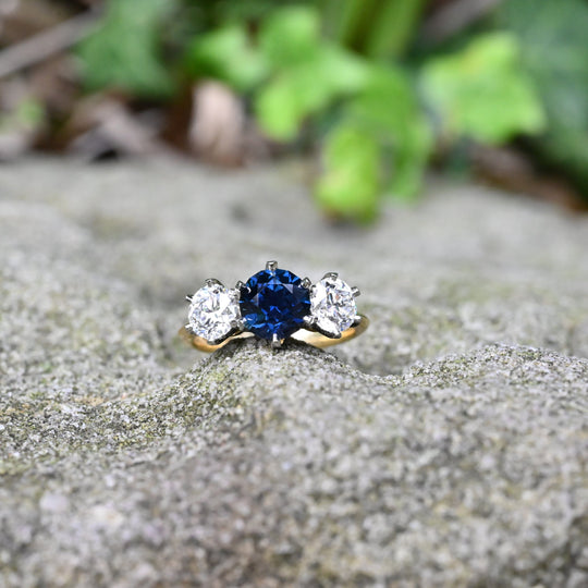 ‘Laurent’ 2.16ct Australian Sapphire & Lab Grown Diamond Trilogy Ring Ring Jason Ree Design