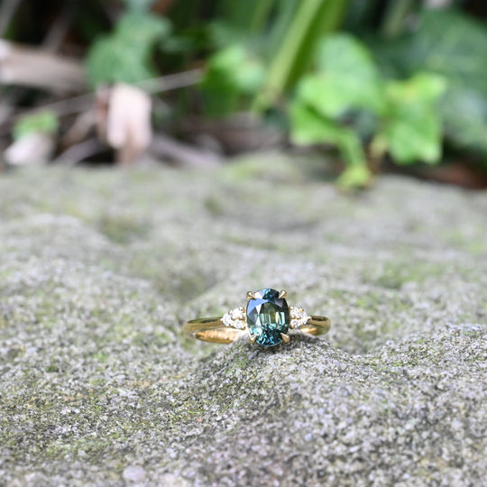 ‘MiMi’ 1.24ct Oval Cut Green Australian Sapphire & Diamond Yellow Gold Ring Ring Jason Ree Design 