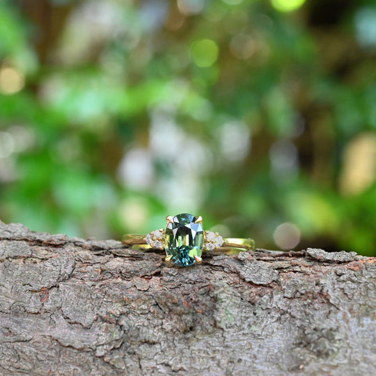 ‘MiMi’ 1.24ct Oval Cut Green Australian Sapphire & Diamond Yellow Gold Ring Ring Jason Ree Design 