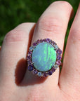 ‘Manuka Flower’ 5ct Black Opal, Purple Sapphire & Diamond Platinum Ring Ring Jason Ree Design