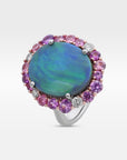‘Manuka Flower’ 5ct Black Opal, Purple Sapphire & Diamond Platinum Ring Ring Jason Ree Design