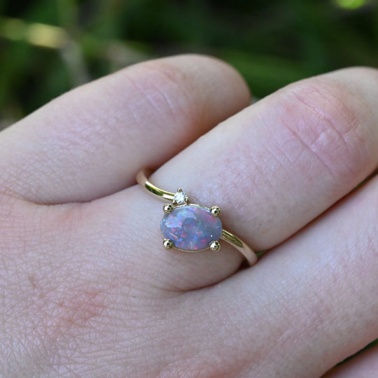 ‘Purple Haze’ 0.80ct Black Opal & Diamond Yellow Gold Ring Ring Jason Ree Design