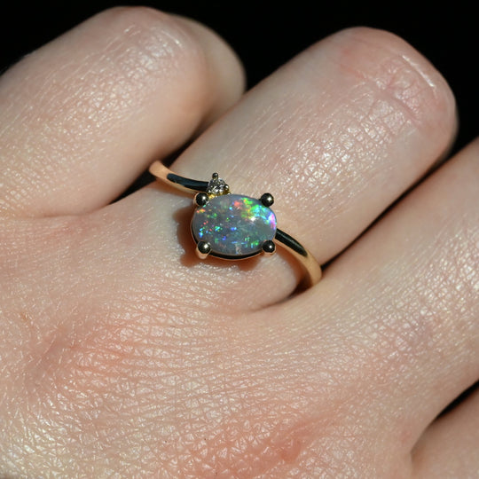 ‘Purple Haze’ 0.80ct Black Opal & Diamond Yellow Gold Ring Ring Jason Ree Design