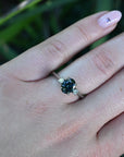 ‘Riverina’ 1.32ct Oval-cut Bright Teal Australian Sapphire & Diamond Platinum Ring Ring Jason Ree Design