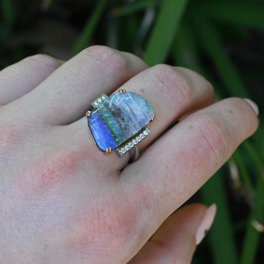 ‘Despina’ 9.2ct Australian Boulder Opal & Diamond Platinum Ring Ring JasonRee