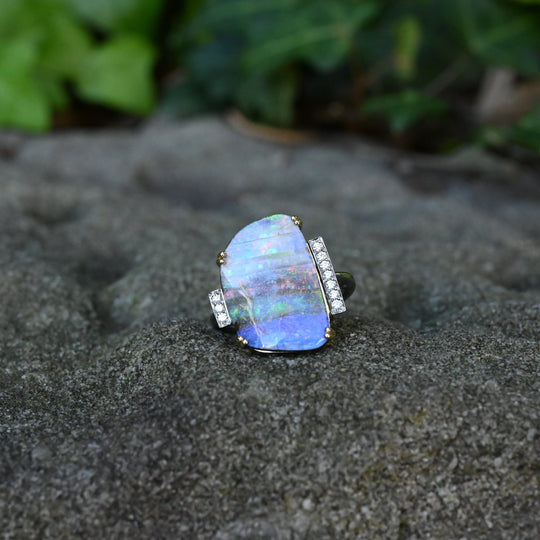 ‘Despina’ 9.2ct Australian Boulder Opal & Diamond Platinum Ring Ring JasonRee