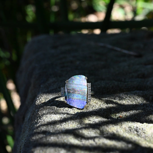 ‘Despina’ 9.2ct Australian Boulder Opal & Diamond Platinum Ring Ring JasonRee