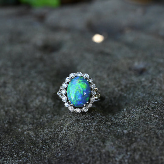 ‘Venetia’ 2.57ct Black Opal & Diamond Platinum & 22ct Gold Ring Ring Jason Ree Design