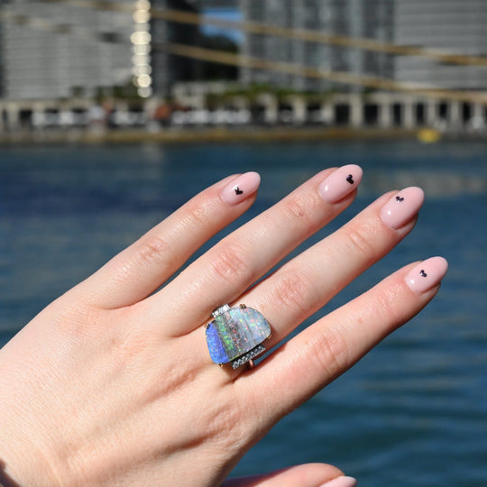 ‘Despina’ 9.2ct Australian Boulder Opal & Diamond Platinum Ring Ring JasonRee