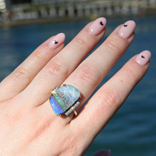 ‘Despina’ 9.2ct Australian Boulder Opal & Diamond Platinum Ring Ring JasonRee