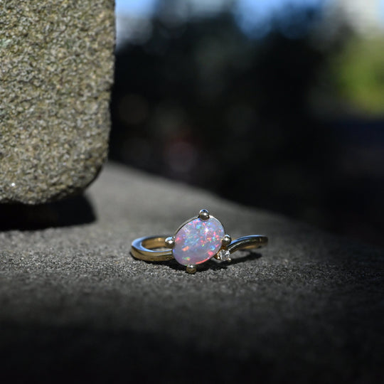 ‘Purple Haze’ 0.80ct Black Opal & Diamond Yellow Gold Ring Ring Jason Ree Design