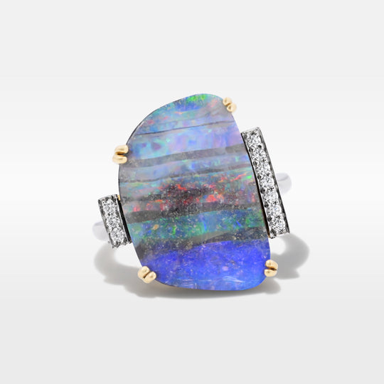 ‘Despina’ 9.2ct Australian Boulder Opal & Diamond Platinum Ring Ring JasonRee