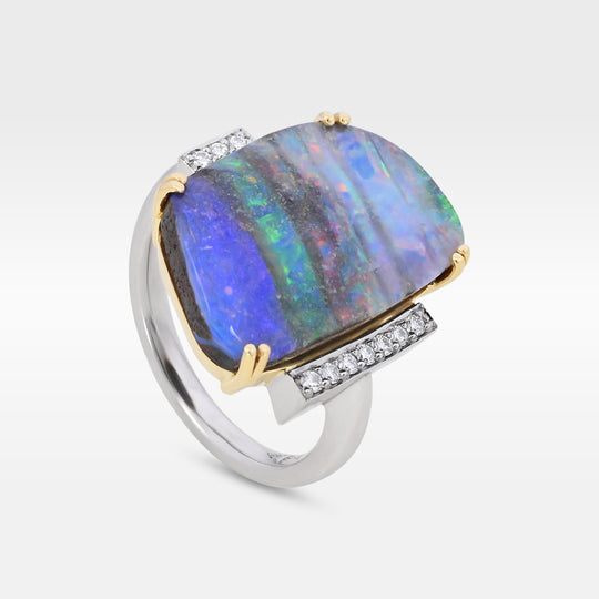 ‘Despina’ 9.2ct Australian Boulder Opal & Diamond Platinum Ring Ring JasonRee