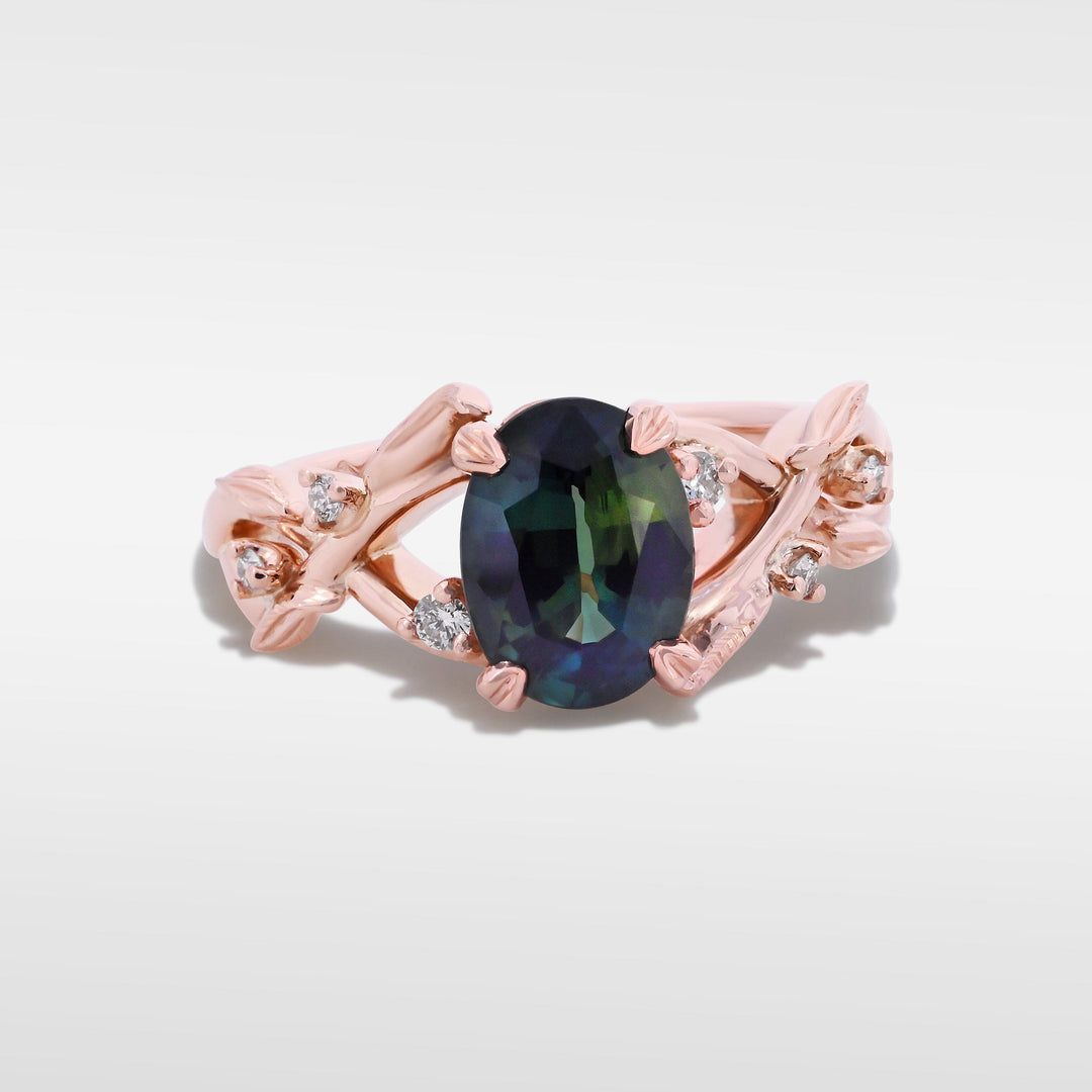 ‘Ellis’ 1.38ct Teal Australian Sapphire & Diamond Rose gold Ring Ring Jason Ree Design