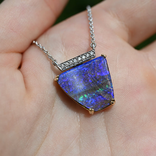 ‘Despina’ 7.1ct Australian Boulder Opal & Diamond Necklace Necklace Jason Ree Design