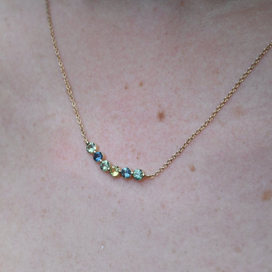 ‘Grain’ Australian 6 Sapphires Yellow Gold Necklace Necklace Jason Ree Design