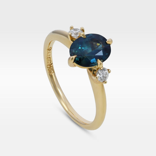 ‘Riverina’ Compass-set 1.37ct Australian Blue/Green Sapphire & Diamond Ring Ring Jason Ree Design
