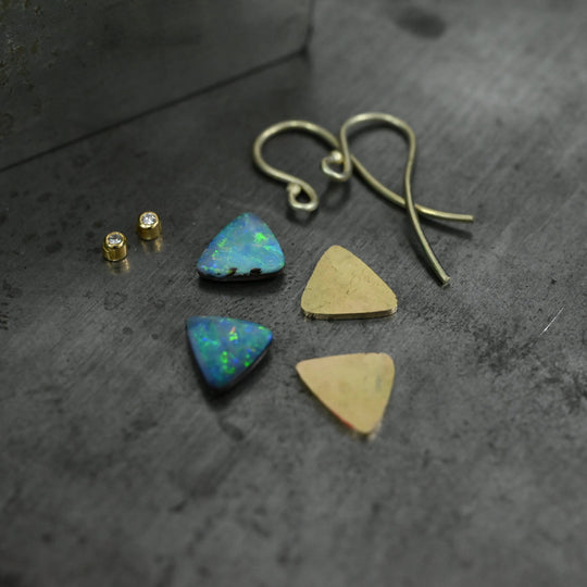 ‘Atoll’ 2.84ct Blue Green Australian Boulder Opal & Pearl Gold Earrings Earrings Jason Ree Design