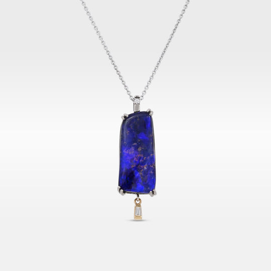‘Rhapsody’ 8.14ct Blue Violet Boulder Opal White Gold Necklace Necklace Jason Ree Design