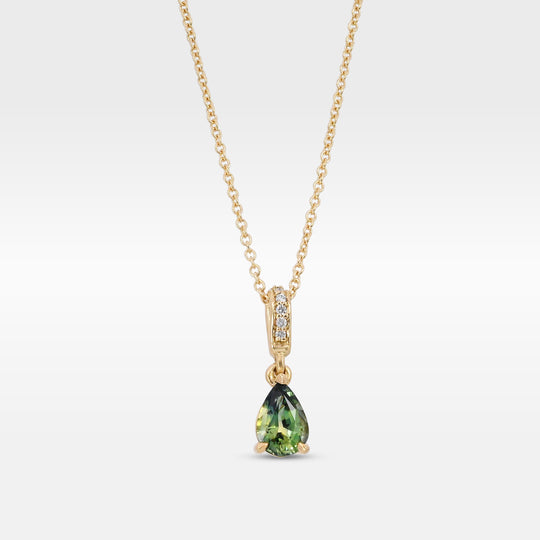 ‘Isabeau’ 0.77ct Green Australian Pear-Cut Sapphire 18ct Gold Necklace Necklace Jason Ree Design
