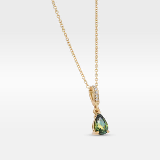 ‘Isabeau’ 0.77ct Green Australian Pear-Cut Sapphire 18ct Gold Necklace Necklace Jason Ree Design