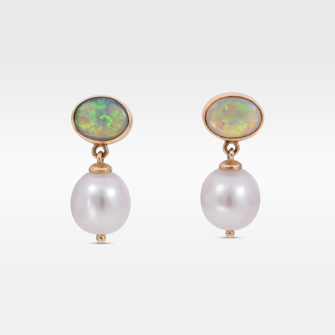‘Laguna’ Crystal Opal & South Sea Pearl Yellow Gold Earrings Earrings Jason Ree Design