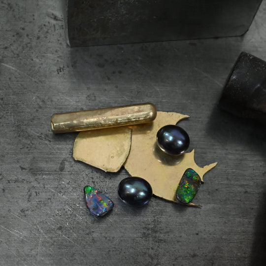 ‘Hibiscus’ 3.02cts Australian Boulder Opal & Pearl Yellow Gold Earrings Earrings Jason Ree Design