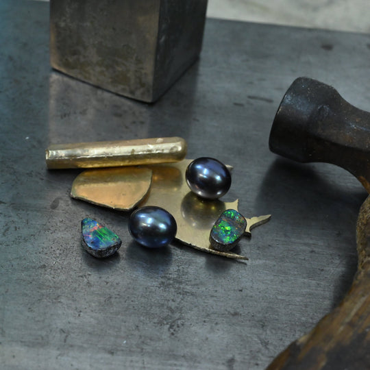 ‘Hibiscus’ 3.02cts Australian Boulder Opal & Pearl Yellow Gold Earrings Earrings Jason Ree Design