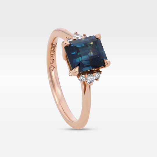 'Zoe' 1.93ct Unheated Australian Teal Square Emerald-cut Rose Gold Ring Ring Jason Ree Design