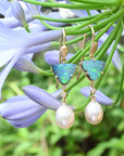 ‘Atoll’ Blue Green Australian Boulder Opal & Pearl Gold Earrings Earrings Jason Ree Design