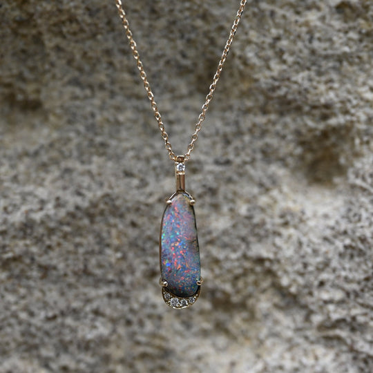 ‘Kosima’ 3.90ct Australian Boulder Opal & Diamond Yellow Gold Necklace Necklace Jason Ree Design