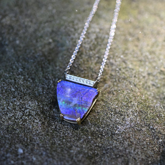 ‘Despina’ 7.1ct Australian Boulder Opal & Diamond 18ct Necklace Necklace Jason Ree Design