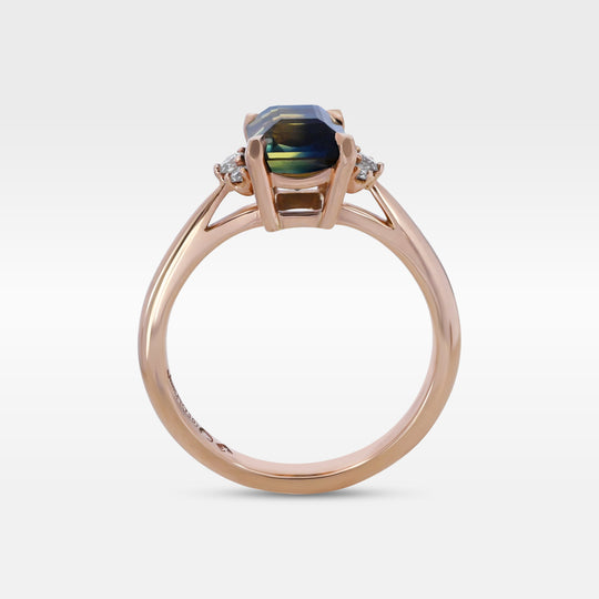 'Zoe' 1.93ct Unheated Australian Teal Square Emerald-cut Rose Gold Ring Ring Jason Ree Design