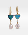 ‘Atoll’ 2.84ct Blue Green Australian Boulder Opal & Pearl Gold Earrings Earrings Jason Ree Design