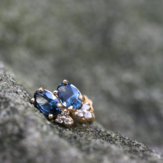’Trinity’ 1.01cts Australian Teal Sapphire & Diamond Yellow Gold Earrings Earrings Jason Ree Design