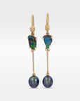 ‘Hibiscus’ 3.02cts Australian Boulder Opal & Pearl Yellow Gold Earrings Earrings Jason Ree Design
