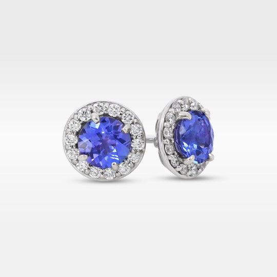 ‘Angelica’ Tanzanite & Diamond Halo White Gold Earrings Earrings Jason Ree Design
