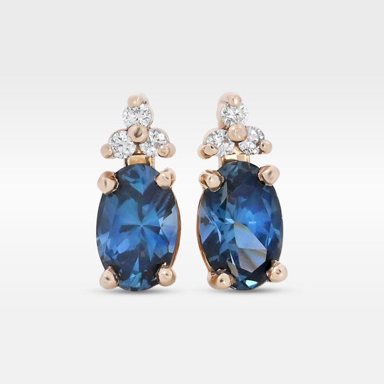 ’Trinity’ 1.01cts Australian Teal Sapphire & Diamond Yellow Gold Earrings Earrings Jason Ree Design