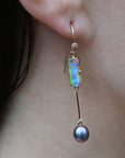 ‘Hibiscus’ 3.14cts Australian Boulder Opal & Pearl Rose Gold Earrings Earrings Jason Ree Design
