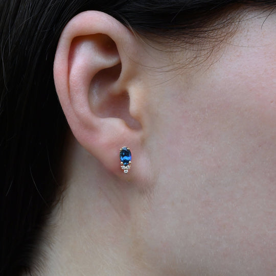 ’Trinity’ 1.01cts Australian Teal Sapphire & Diamond Yellow Gold Earrings Earrings Jason Ree Design