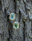 ‘Tropica’ Green Beryl & Diamond Halo Yellow Gold Earrings Necklace Jason Ree Design