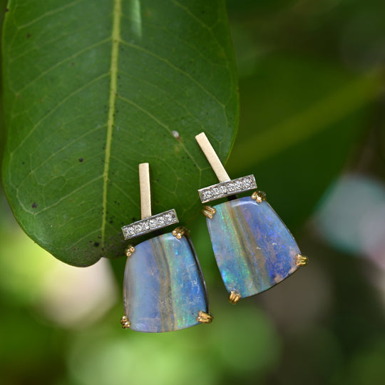 ‘Despina’ 14.85cts Australian Boulder Opal & Diamond Gold Earrings Earrings Jason Ree Design