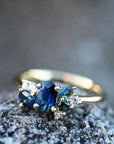 'Mini Spatter' Australian Blue Sapphire & Diamond Yellow Gold Ring Ring Jason Ree Design