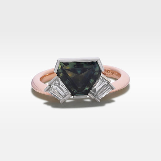 "Monaco" 1.99ct Australian Sapphire and Baguette Diamond Fan Ring Ring JasonRee