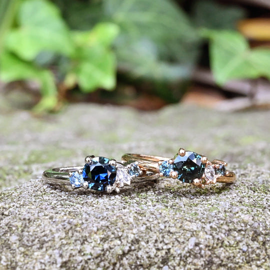 Two ‘Rockpool’ 0.68ct Australian Blue Sapphire & Diamond Platinum Rings
