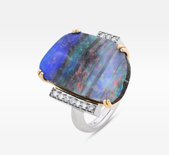 ‘Despina’ 9.2ct Australian Boulder Opal & Diamond Platinum Ring Ring JasonRee